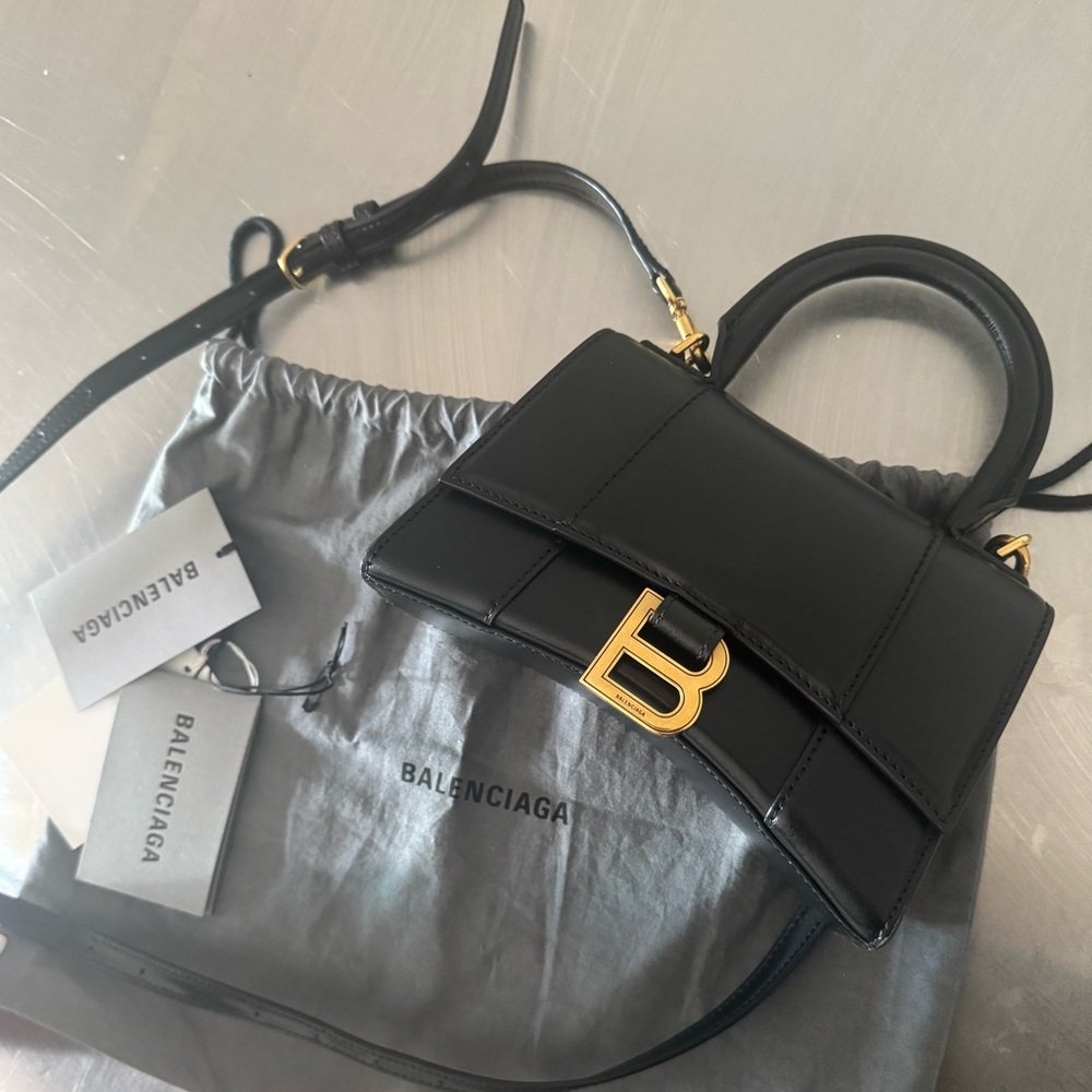 Balenciaga Hourglass Bag XS Black With Gold Hardware